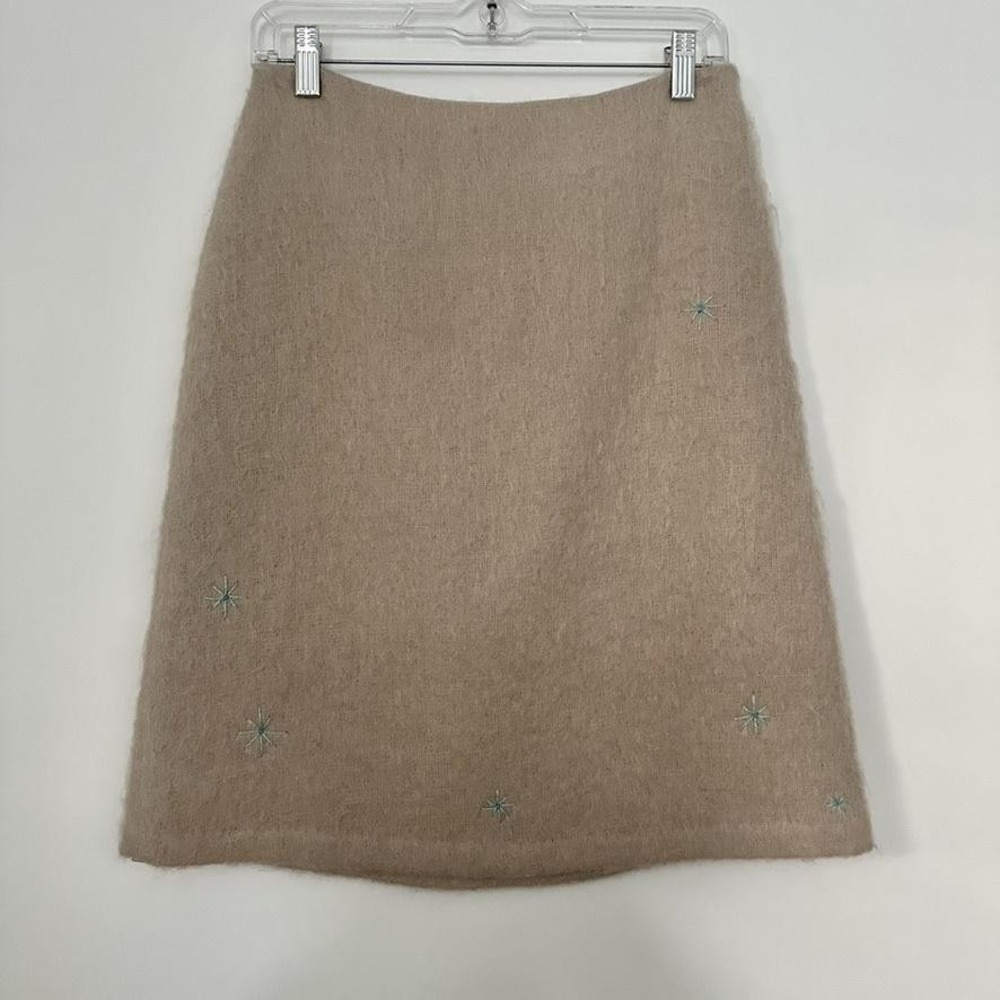 Jill Stuart Skirt Womens 4 Tan Wool Blend‎ Mohair Mini Star Embroidery Winter